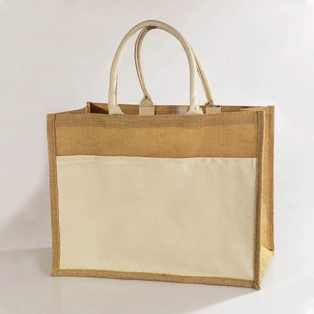 Custom Jute Bags with Canvas Pocket
