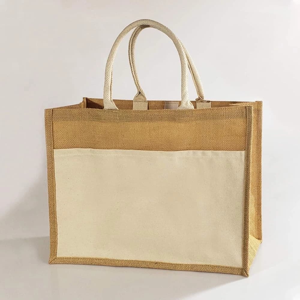 Custom Jute Bags with Canvas Pocket
